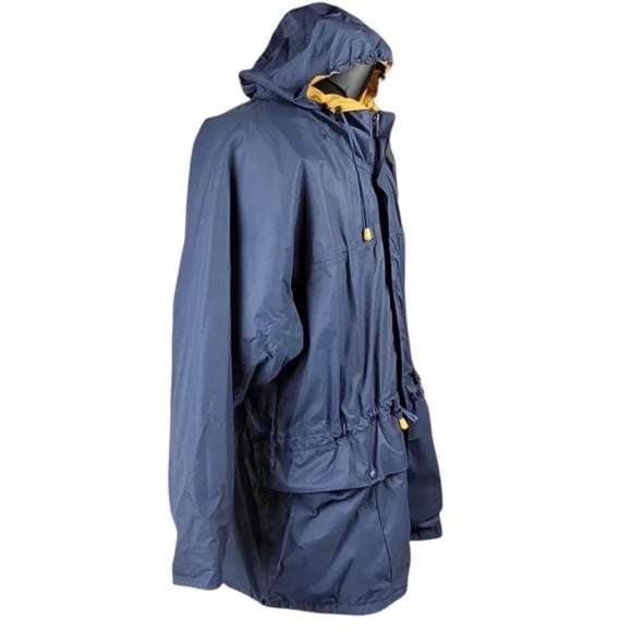 AQUASCUTUM Windbreaker Jacket Hoodie Zip Up Drawstring Waist Sz L Blue & Yellow - Picture 4 of 12